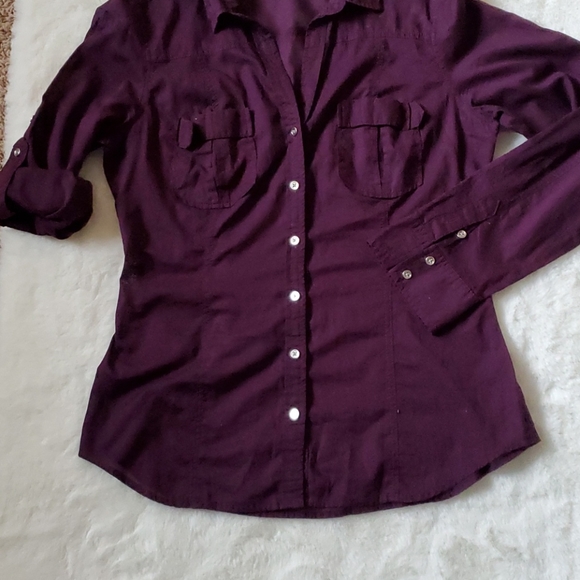 Express Tops Express Dark Purple Button Up Shirt Sz M Poshmark